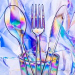 polarized filter and creative photos with plastic spoons, forks and knifes